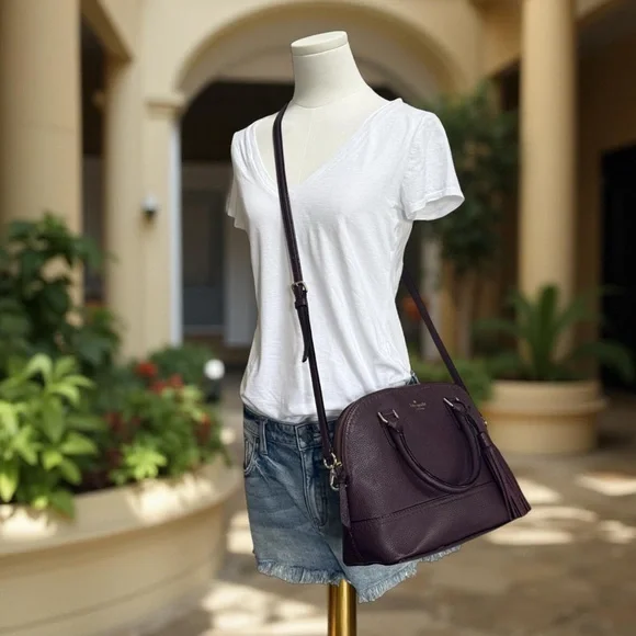 Authentic Kate Spade Plum Carli McCall Street Leather Satchel Crossbody! COA! - Picture 11 of 13